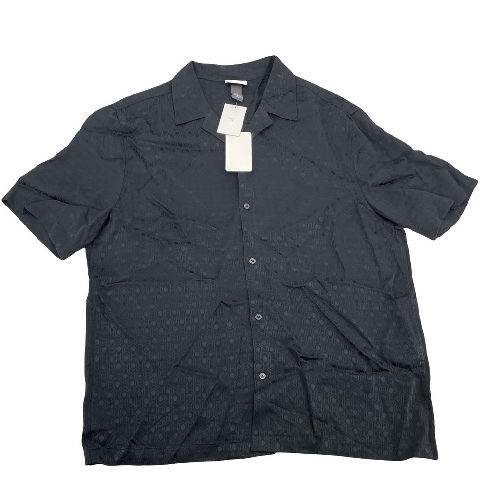 H&M Men's Shirt Button Up Black Viscose Linen Large